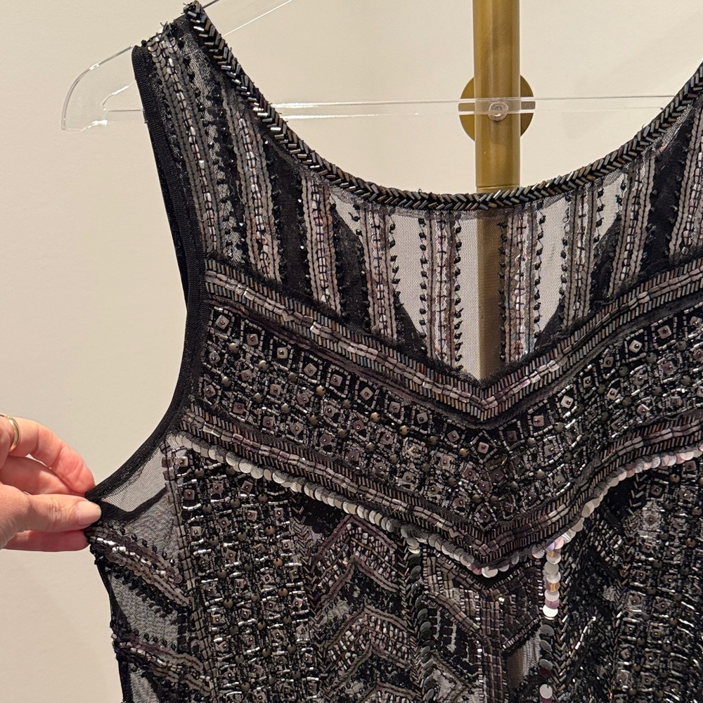 Beaded Sequin Black Sleeveless Top - small